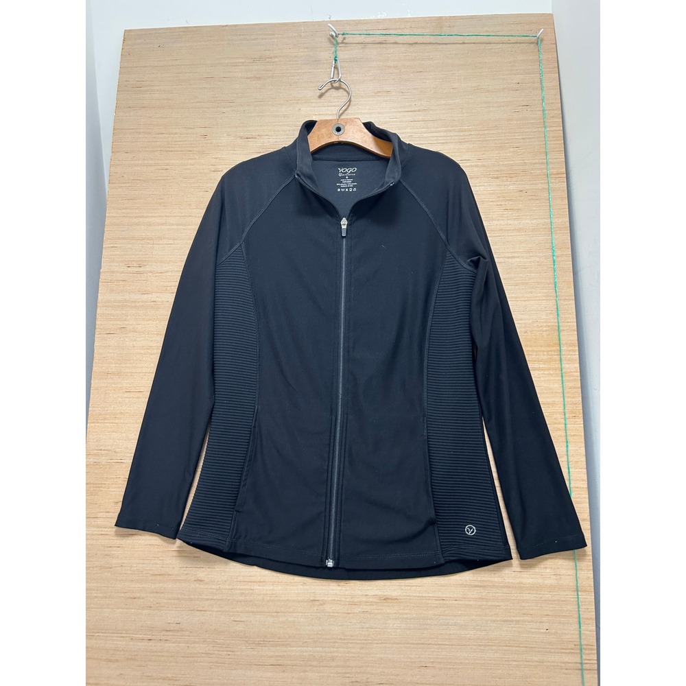 Vogo‎ Athletica Mens Black Full Zip Track Jacket Mock Neck Ribbed Panels Size M